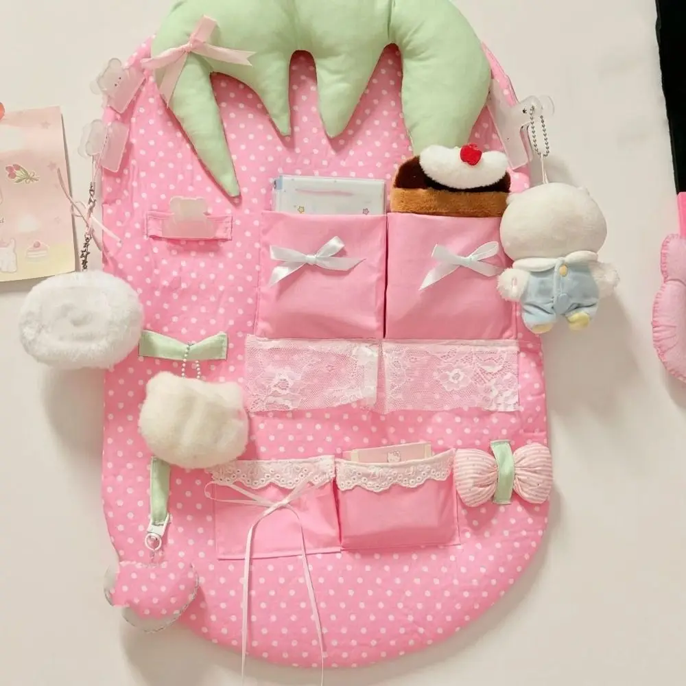Cute Cartoon Strawberry Hanging Bag Wall-mounted Large Capacity Storage Bag Space Saving High Aesthetic Value Hanging Organizer
