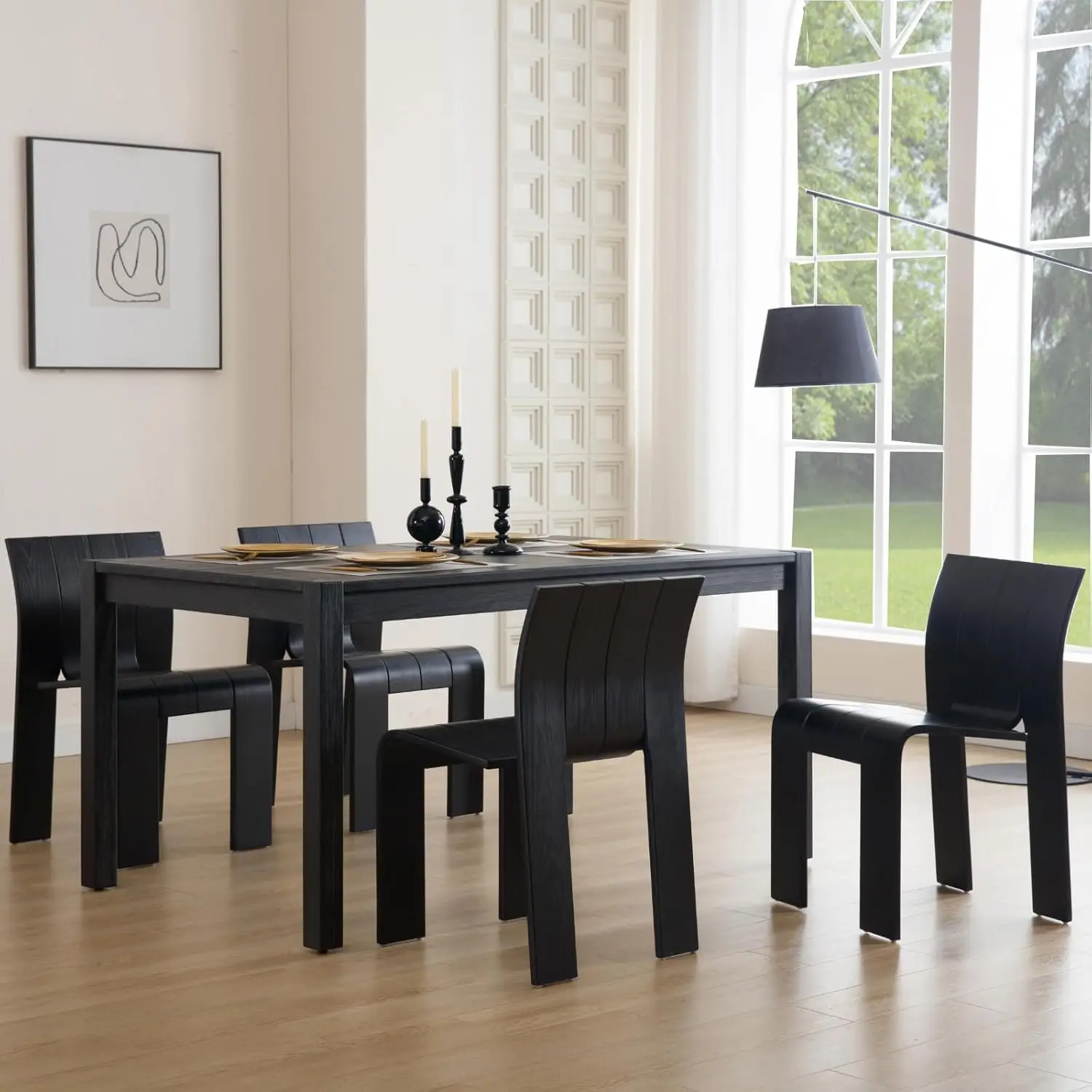 

Набор из 4 обеденных стульев из черного дерева, эргономичный стул современного фермерского дома без подлокотников с деревянной спинкой и ножками, штабелируемый, по индивидуальному заказу