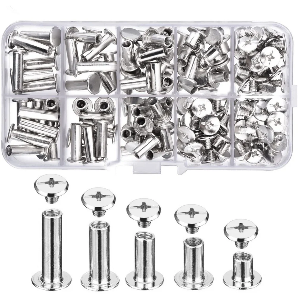 80 Sets M5 Iron Nickel Plated Jeans Rivets 5 Sizes Eye Button Screws For Fabric Fastening Repair With Storage Box Hand Tools