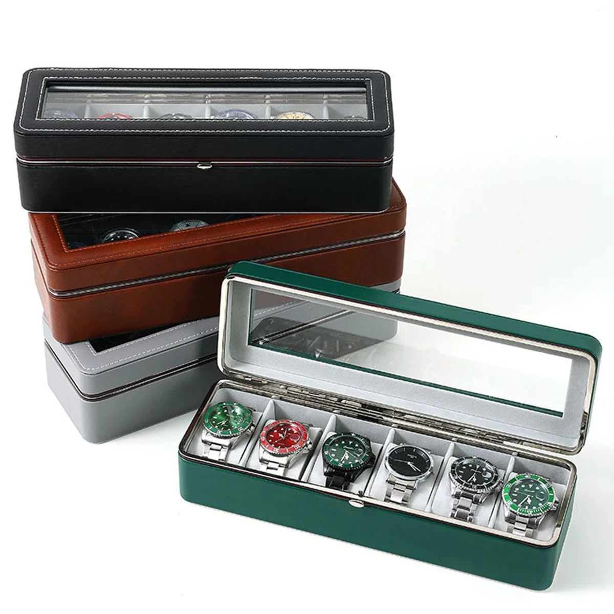 

Portable Leather Watch Box High Quality Watch Organizer Jewelry Storage Box Zipper Easy Carry Men 6 Slots Watch Boxes