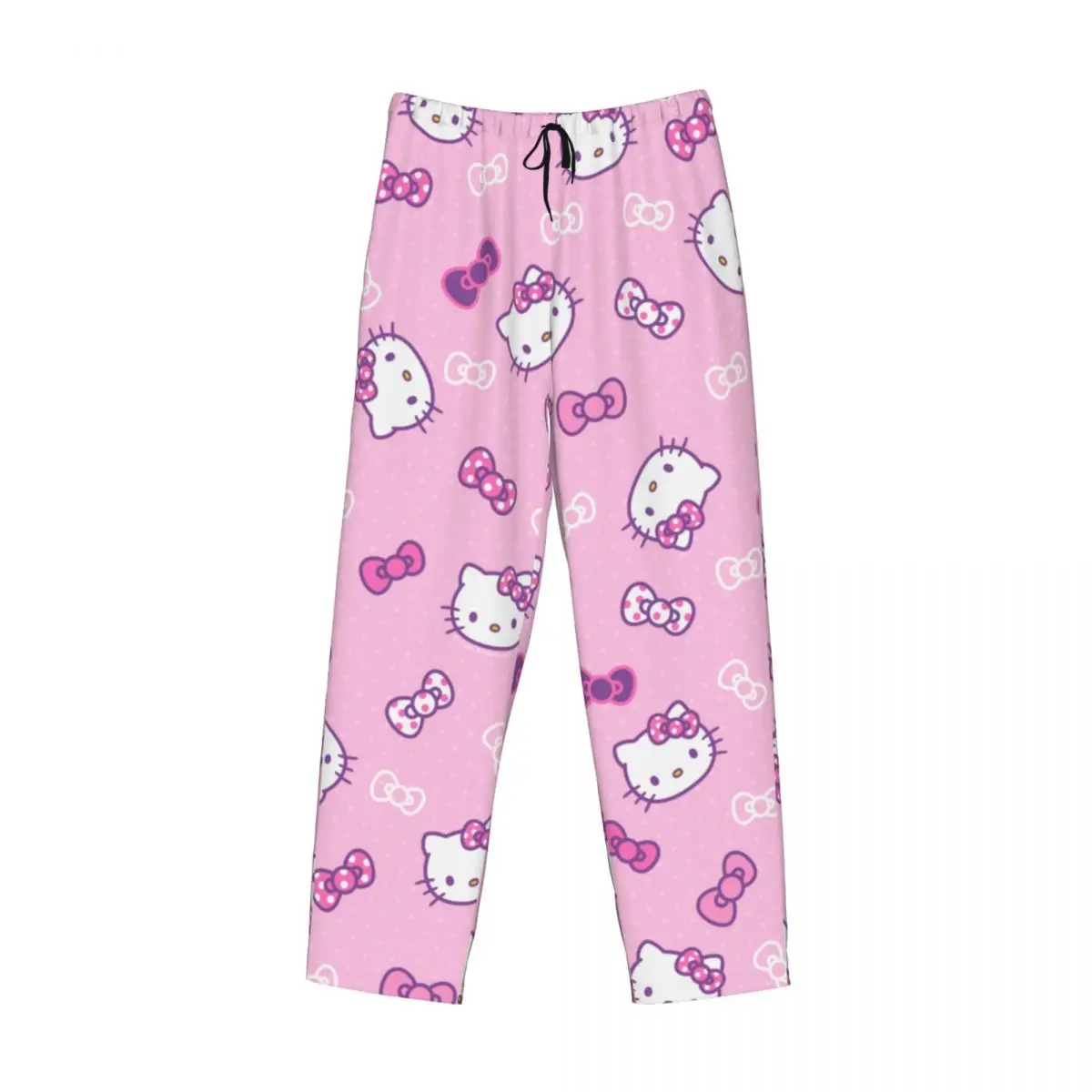 Custom Pink Bow Animated Anime Hello Kitty Pajama Pants Men\'s Sleepwear Lounge Sleep Bottoms Stretch with Pockets