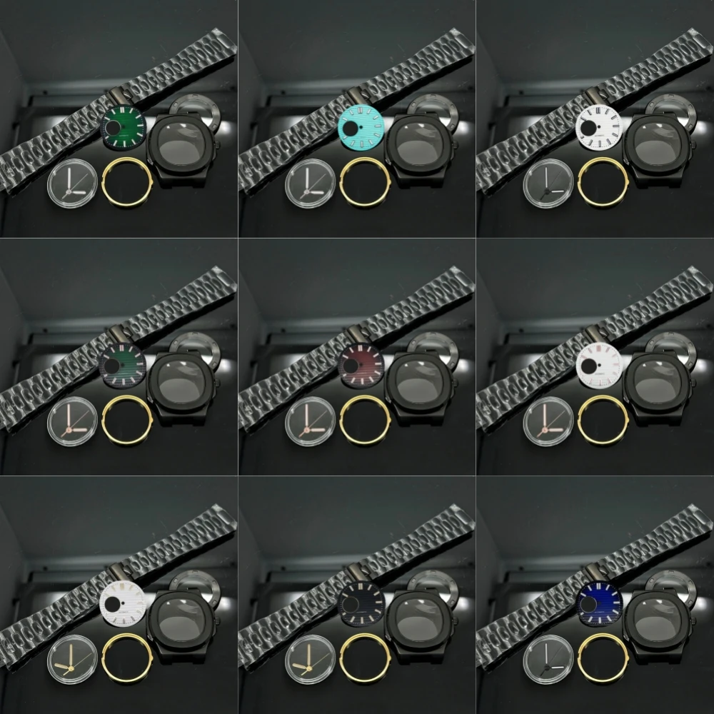 

40mm Case Steel Strap Assembly with Gold Copper Inner Ring Watch Dial Watch Hands Fits Nautilus NH35 NH36 NH38 NH70 Movement