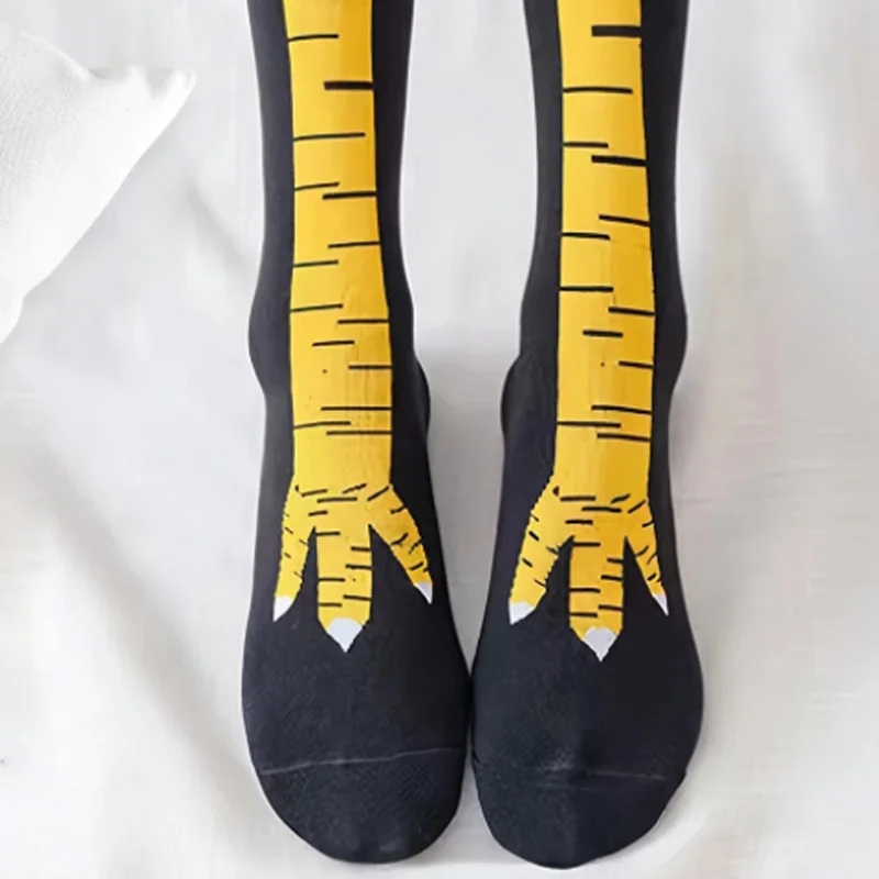 1 par feminino joelho meias altas na moda dos desenhos animados engraçado frango garra meias de fitness esportes casuais perna fina longo tubo meias femininas