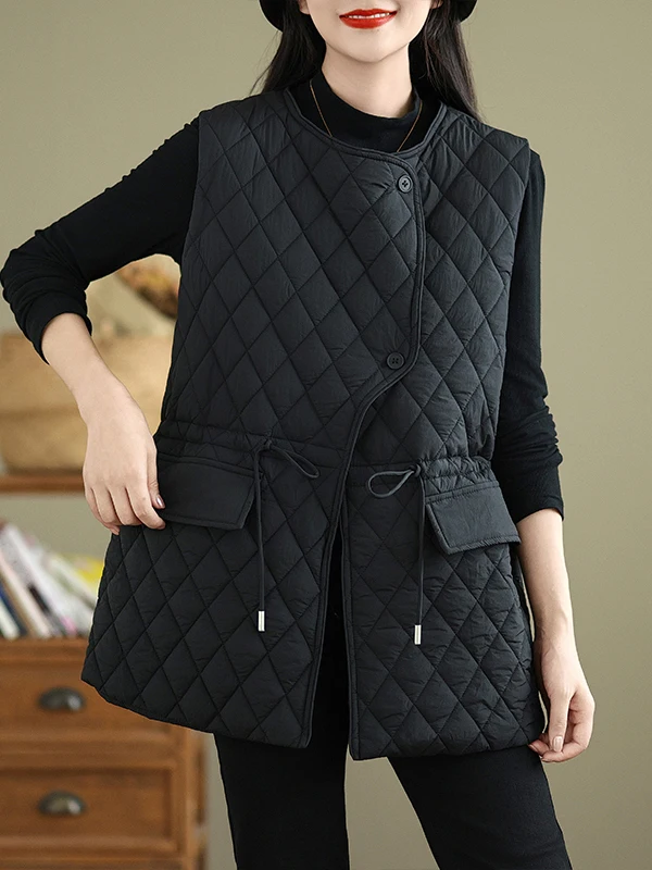 

Женский осенне-зимний приталенный стеганый жилет с завязками на талии, универсальный, легкий, с ромбовидным узором, из хлопка