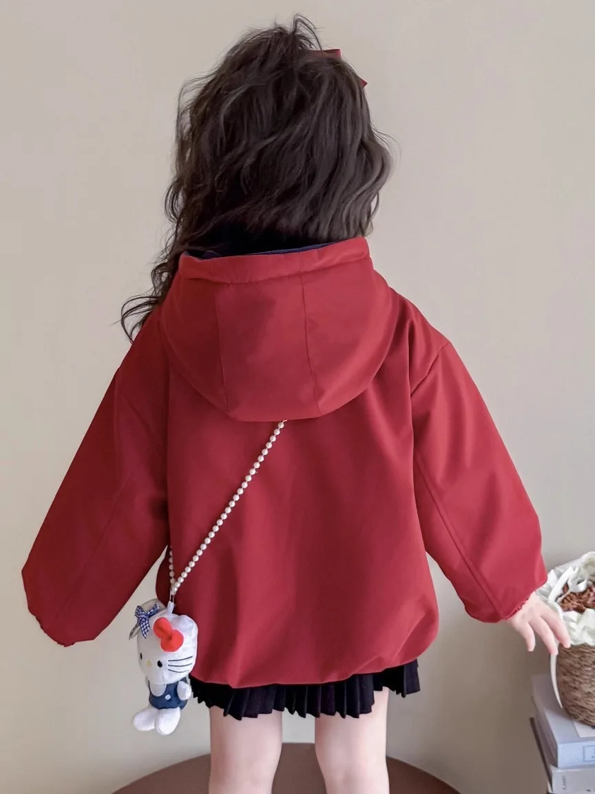 Thiened Fce Hooded Cotton Jaet Children's Winter Clothes Warm Cotton Coat Long Sve Zipper Closure Printed Design