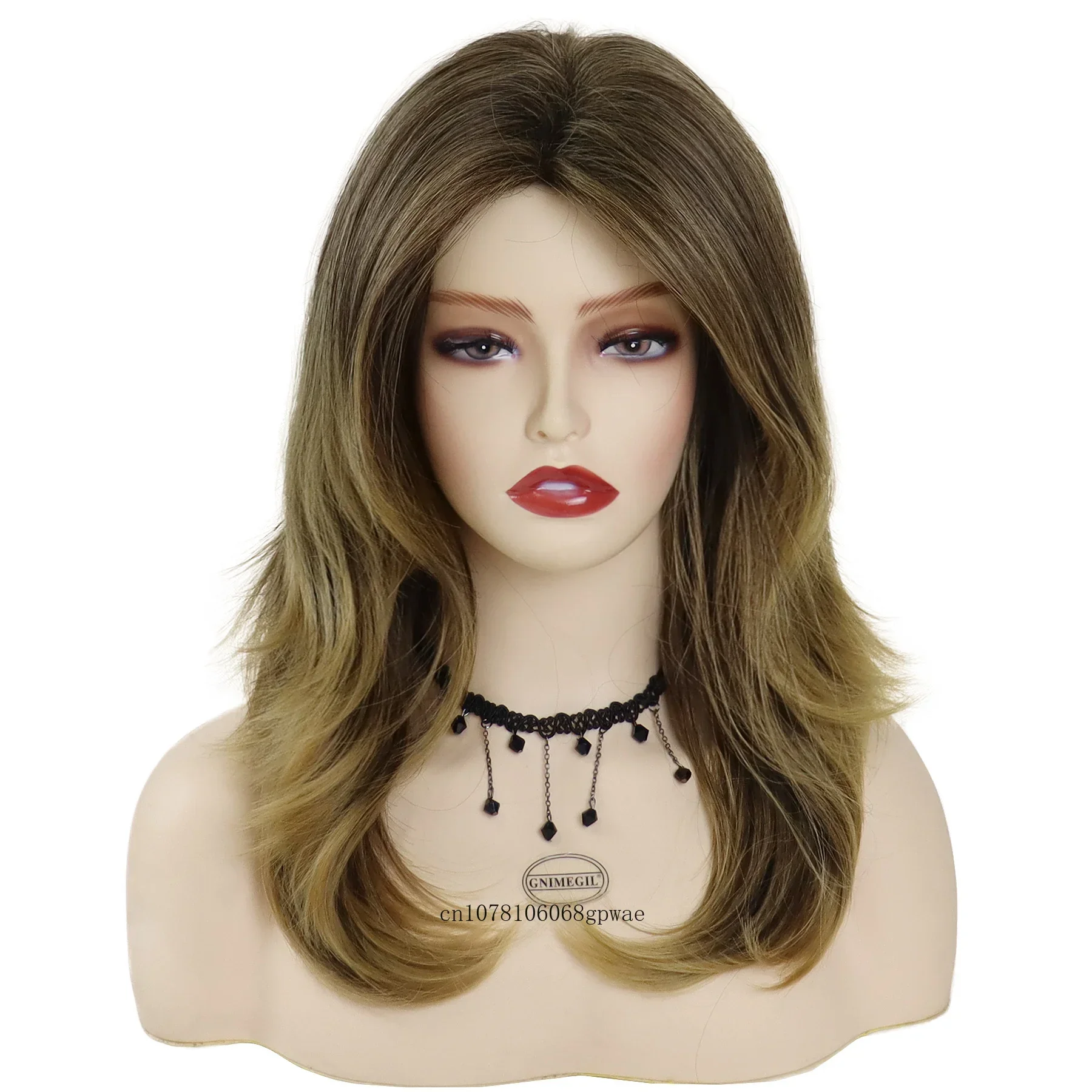 Parrucca sintetica a onde lunghe da 22 pollici per le donne Mix di capelli castani Parrucche da donna a strati soffici naturali Costume cosplay quotidiano Festa di Halloween