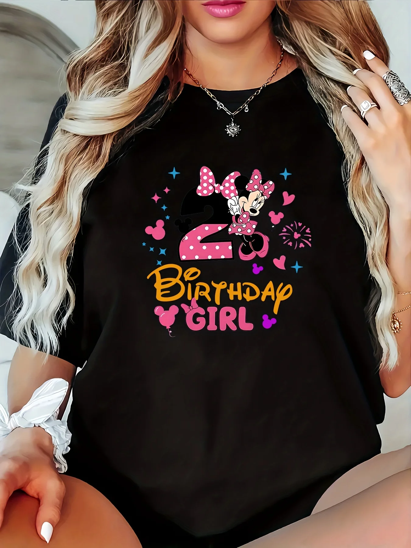 

Футболка с рисунком дня рождения Диснея — принт Минни и любви, дышащая повседневная футболка с круглым вырезом, которую можно стирать в машине, идея подарка на день рождения,