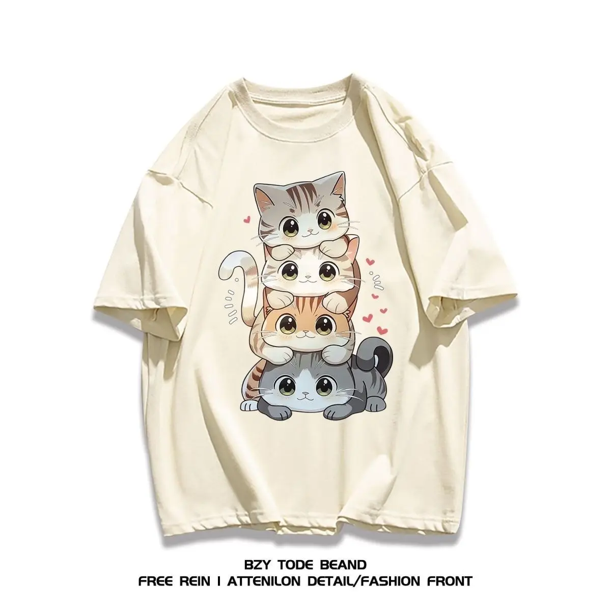 

Хлопковая футболка с милым мультяшным принтом кота, одежда для пар с короткими рукавами, летний повседневный трендовый топ для мужчин и женщин