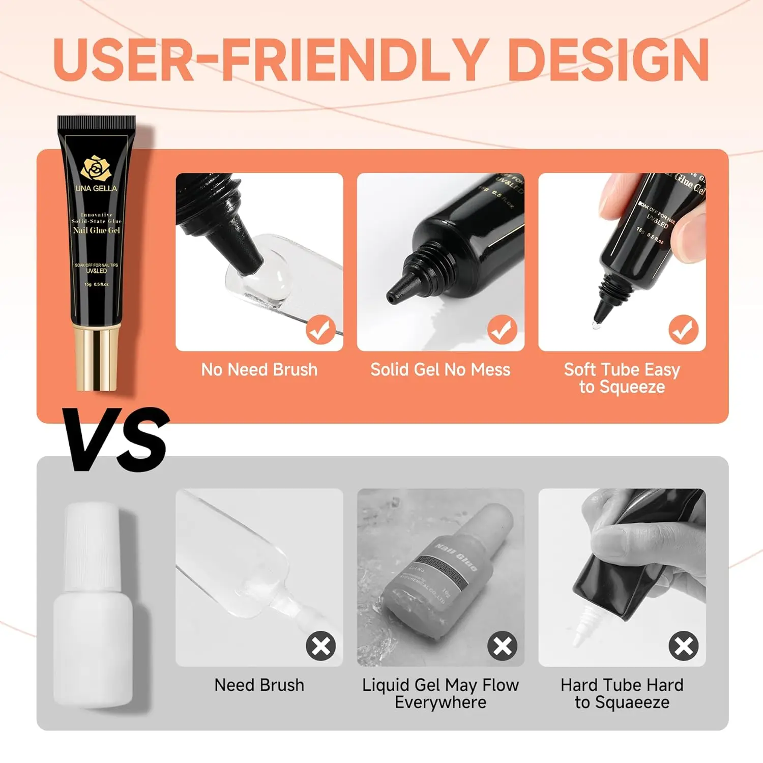 ジェルネイルグルー 30g、超強力、付け爪用、2個入り、UV/LEDライト必要