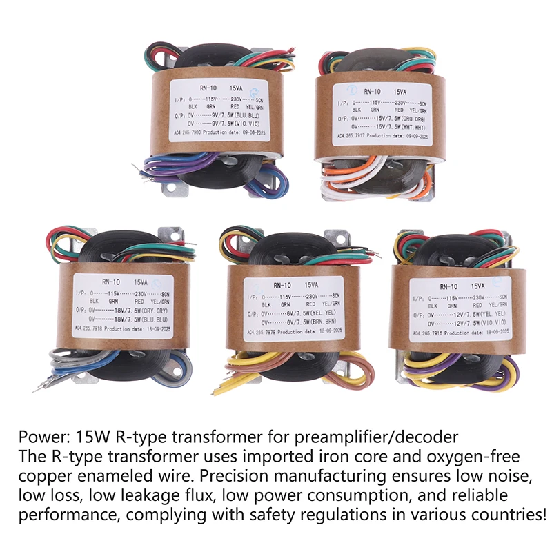 

R Core Transformer 10 Вт R10 Dual 9 В 12 В 15 В 18 В 230 В до 2X9 В Медный индивидуальный экран 115 В Блок питания с предварительным декодированием платы
