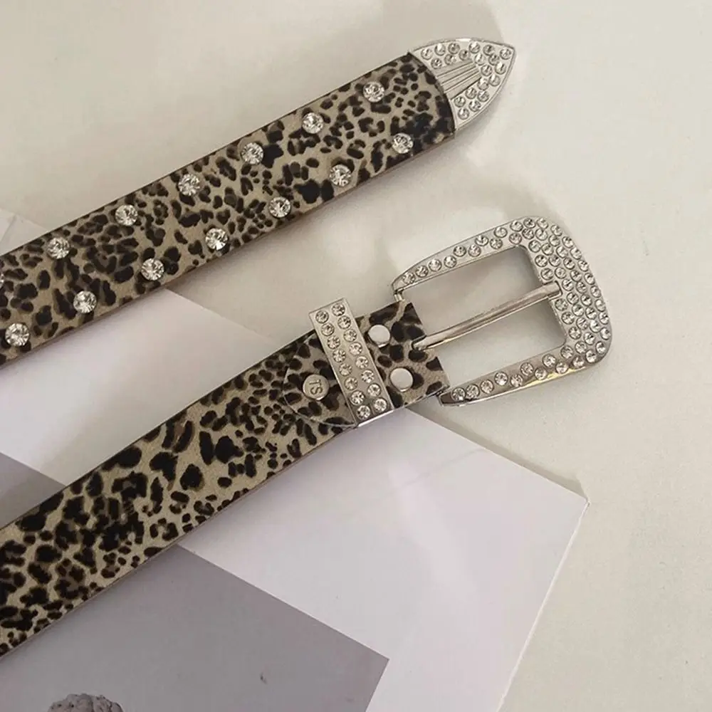 Personality PU Leather Rhinestone Belts Y2K Alloy Star Belt Silver Leopard Print Waistband Women