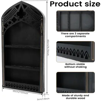 牆面展示架 木質 教堂窗戶設計 石頭架 黑色木質牆面置物架 適用於辦公室 哥德式房間裝飾 10 最佳銷售 歌德式房間 - №3
