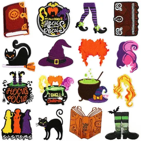 Tovenaar borduurdoek sticker Halloween magische hoed Ghost Cat borduurwerk hoofdstuk jongen Devil's Eye horror boek