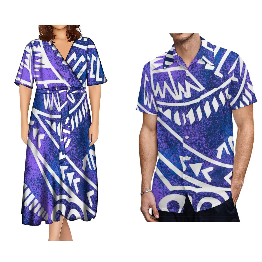 2024 New Clothing Polynesian Grain Design Custom Couple Dress Men's Shirt Women's Dress Fashion Fancy Clothing Art Couple Set