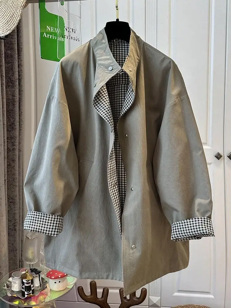 سترات فضفاضة من الجلد القطني المرقعة ذات الياقة السترة للنساء معاطف ربيعية جديدة بأكمام طويلة منقوشة على الموضة #3