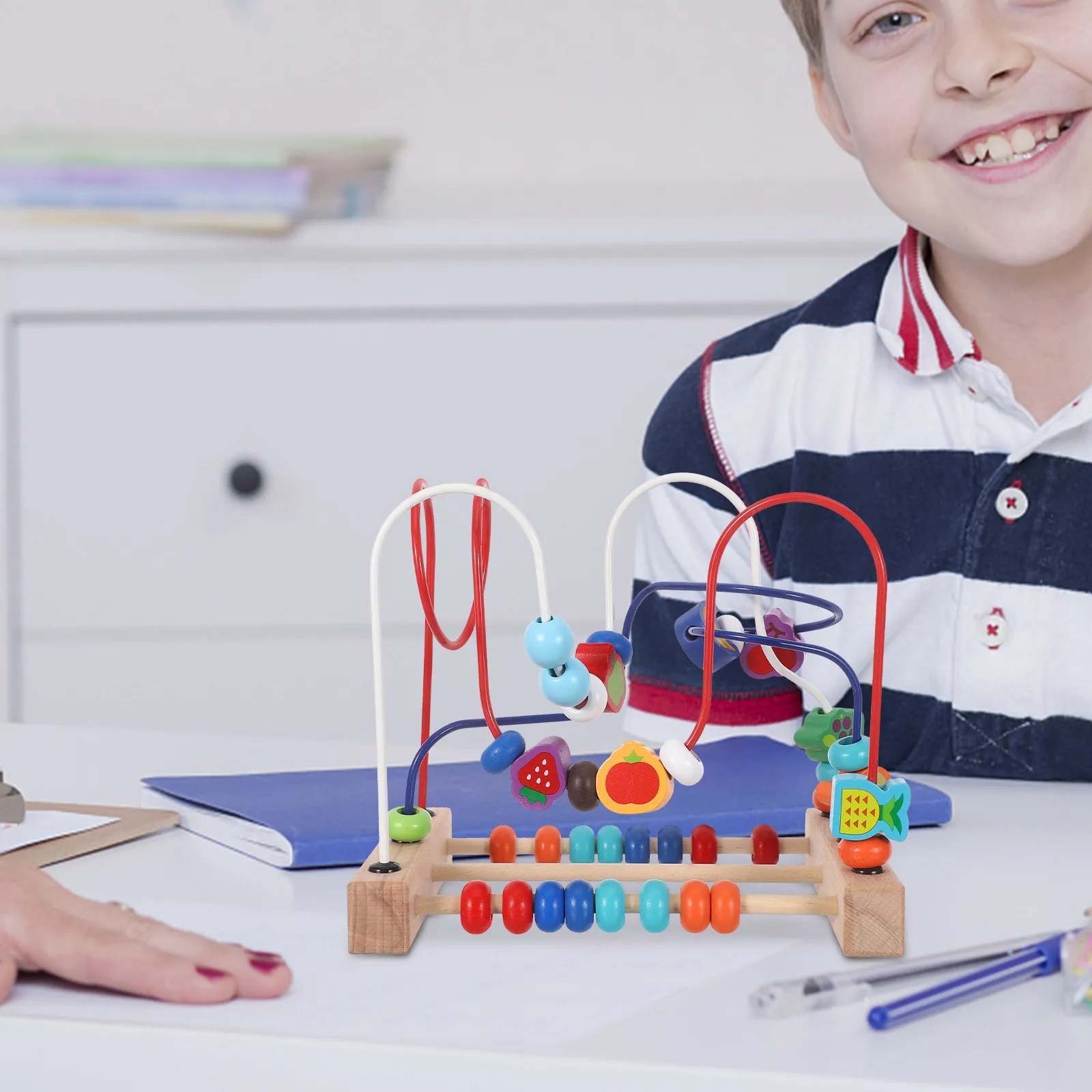 1pcs-early-educational-wooden-bead-maze-game-kids-cognitive-training-fruit-color-recognition-parent-child-interaction