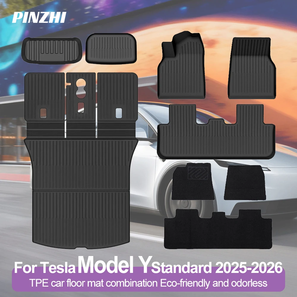 Image of Komplettes Set TPE-Autofußmatten für Tesla Model Y Standard 2025 2026 Allwetter Wasserdicht Rutschfest Kofferraummatte Auto-Zubehör