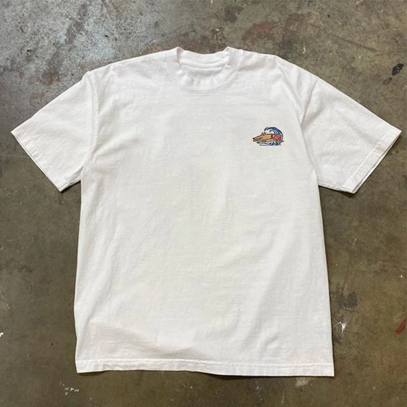 Loose Short Sleeve T-Shirt Surfing Dog Vacation Laid-back Couple Cotton Polyester Blend round Neck Daily Wear Summer Top