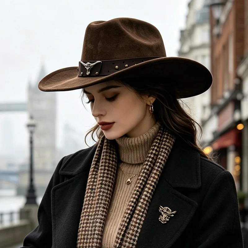 British-style peaked denim, for men and women, with rolled brim, ethnic-inspired top, and exquisite French-style jazz hat.