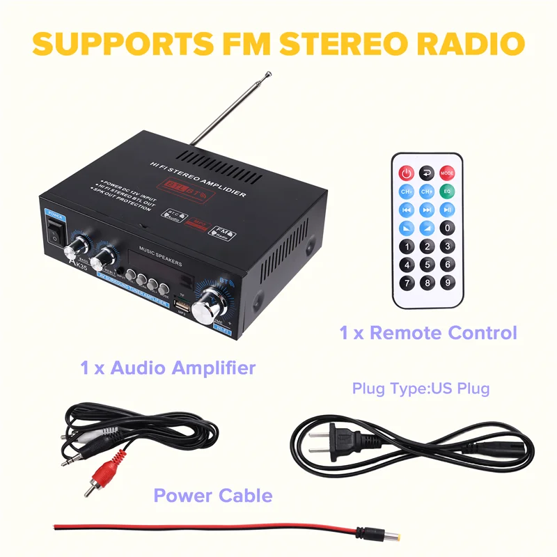 -BOFF AK35 800 Вт цифровой усилитель Bluetooth, Hi-Fi FM, аудио мощность бас сабвуфер динамики для автомобиля лодки для каравана вилка стандарта США