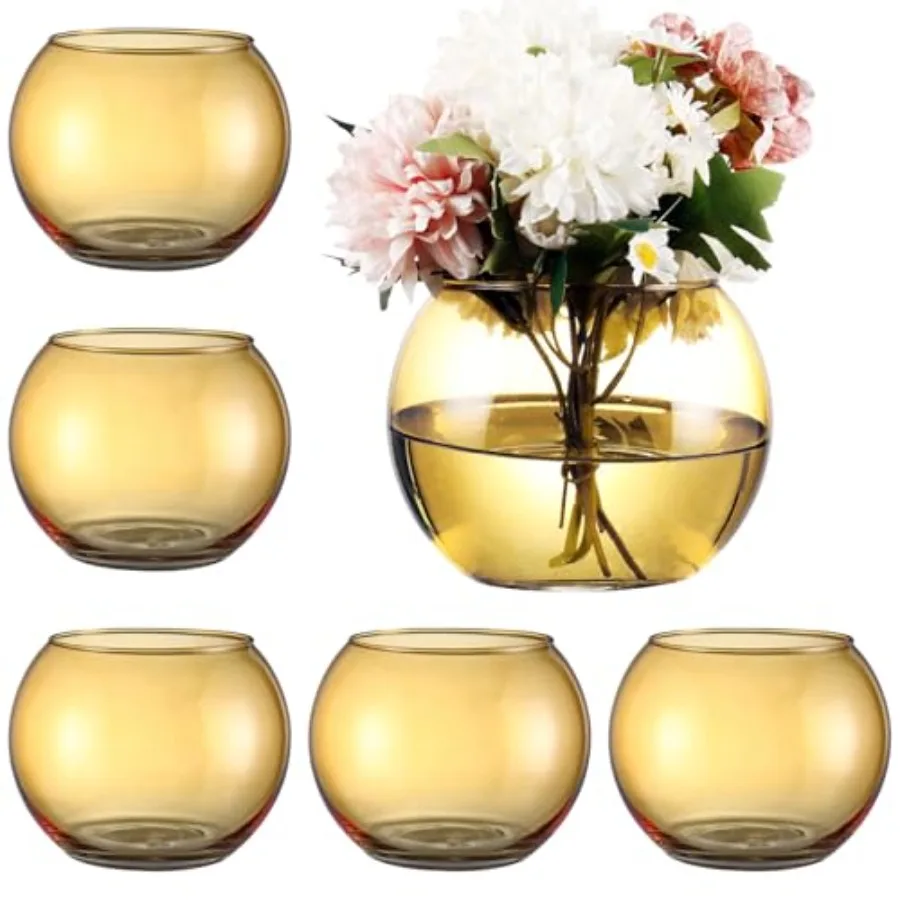 

Набор круглых ваз (6 шт.) для цветов, стеклянные вазы для центральных композиций, стеклянные вазы-чаша для гостиной, спальни, кухни, офиса