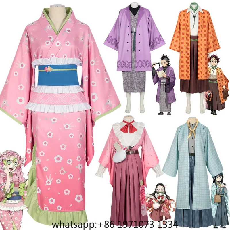 New Fashion Kanroji Mitsuri Cosplay Costume Pink Kimono Dress Outfits Halloween Carnival Party Disguise Women Suits