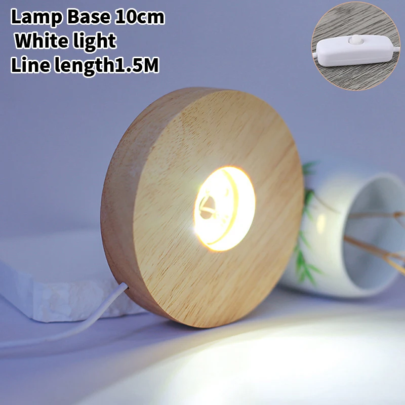 Wood Round LED Night Light Base Art Display Holder USB Lamp For Crystals Glass Ball Resin Art Decoration 100mm