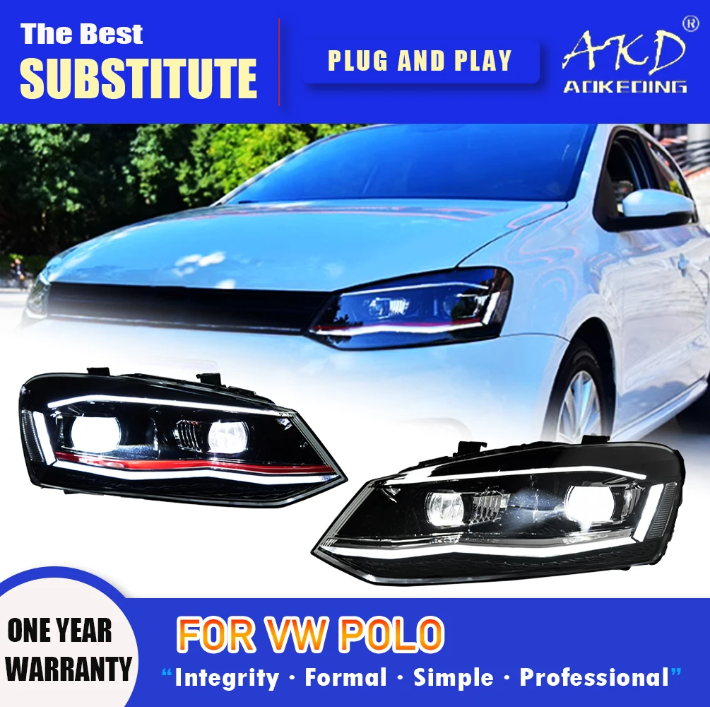 

Налобный фонарь AKD для VW Polo, светодиодные фары 2011-2018, фары POLO DRL, сигнал поворота, фара дальнего света, объектив проектора Angel Eye