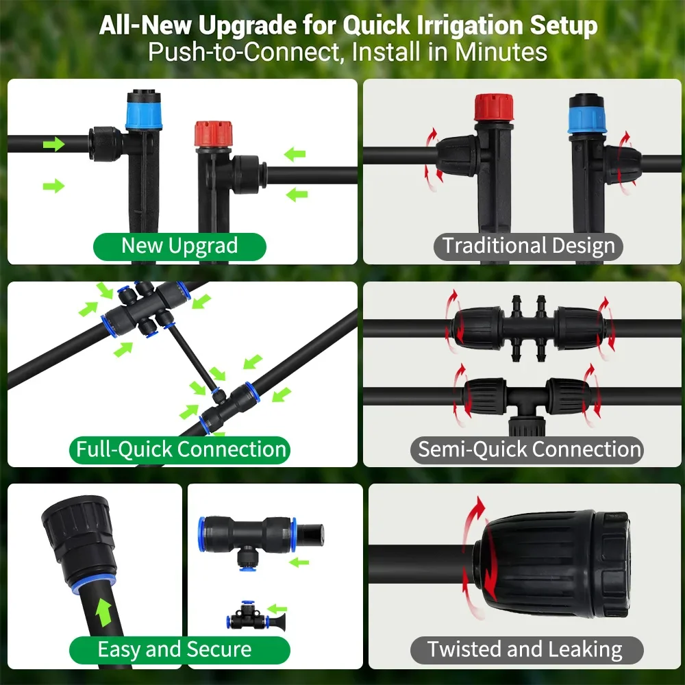 2026 Upgraded Automatic Plant Watering Kit DIY System with Push Fit Connectors 30 Adjustable Drip Sprinklers for Yard Lawn 100FT