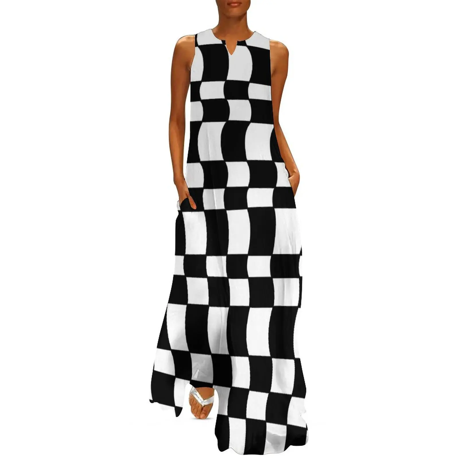 Geo Check in Black and White Long Dress elegant and pretty women's dresses birthday dress for women