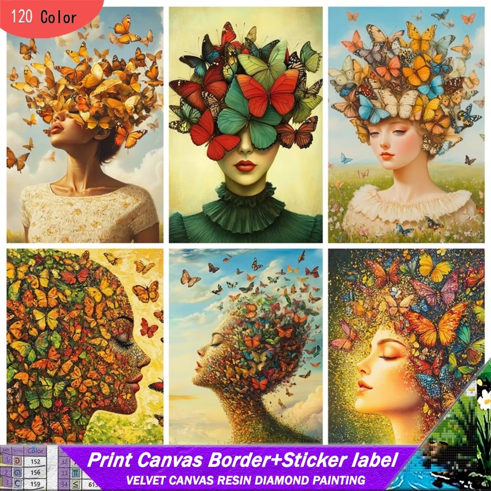 

5D портрет «сделай сам», 120 цветов, алмазная живопись из смолы с наклейками, новинка 2025 года, набор для вышивания девушек, набор для рукоделия с бабочкой, декоративный