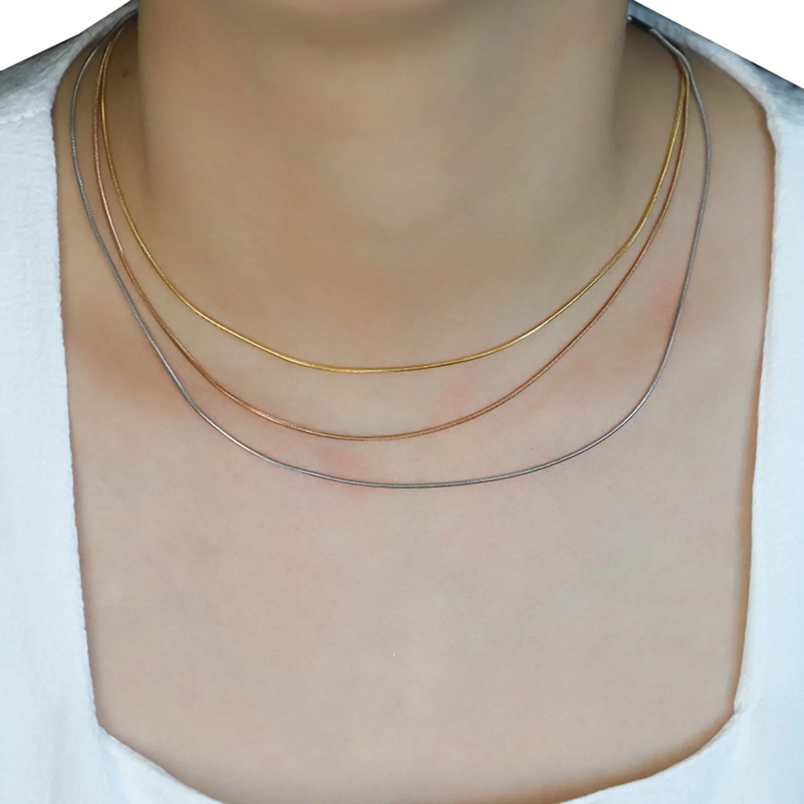 1pc Simple Stainless Steel Necklace Multicolor Snake Chain Necklace For Women Jewelry Basic Necklace Jewelry Wholesale 40cm long