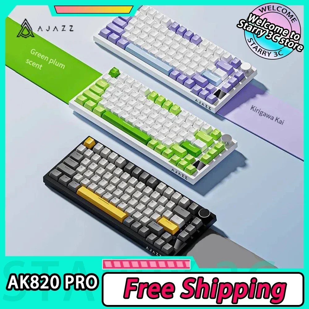 

AJAZZ AK820 Pro Mechanical Keyboard Three Mode Wireless Multifunctional Knob Custom Screen Gaming Keyboard Hot Swap RGB Gasket