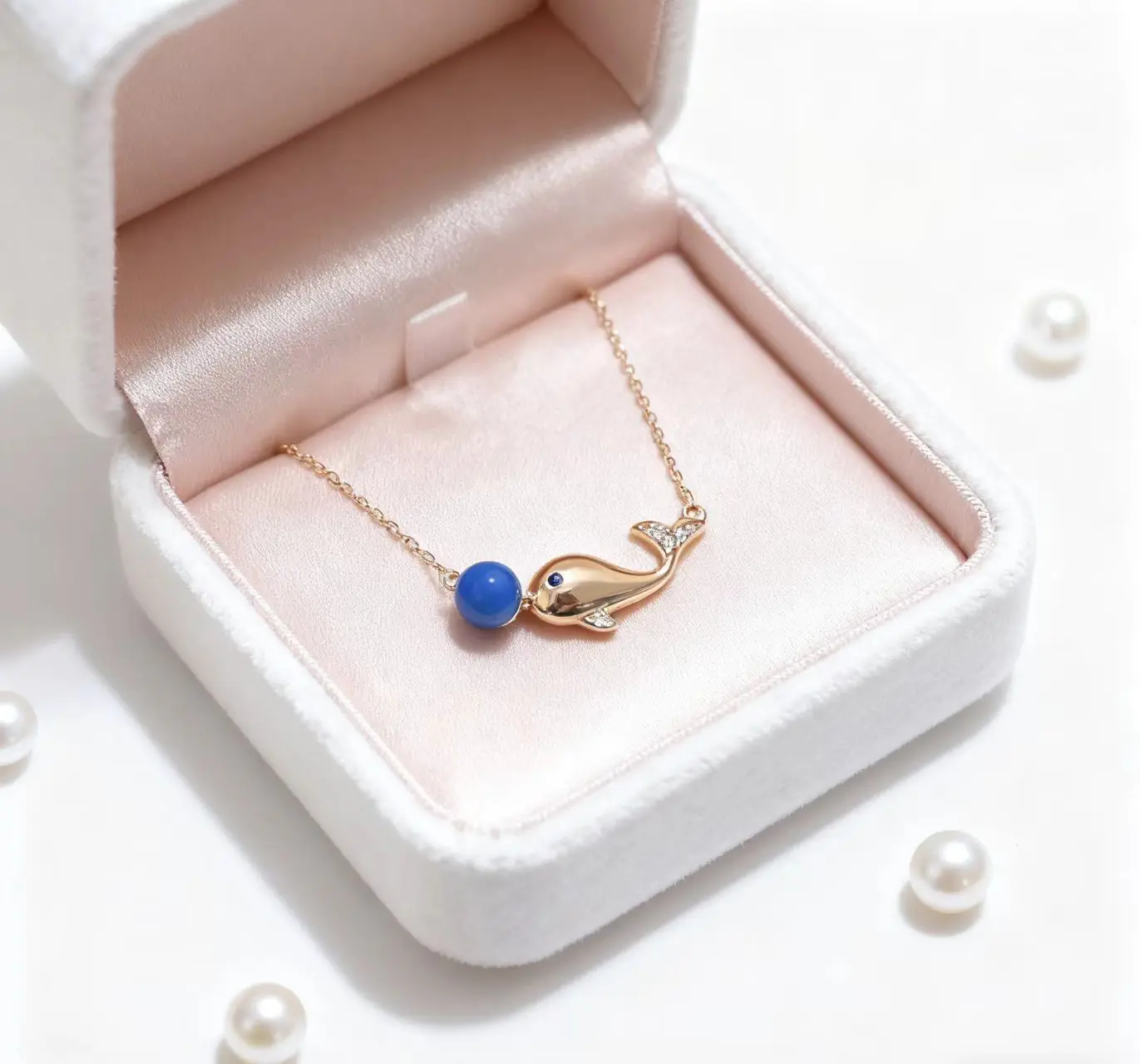 

Blue Amber Dolphin Pendant Necklace for Women Sterling Silver Rose Gold Plated Love Gift for Girlfriend Wife Anniversary