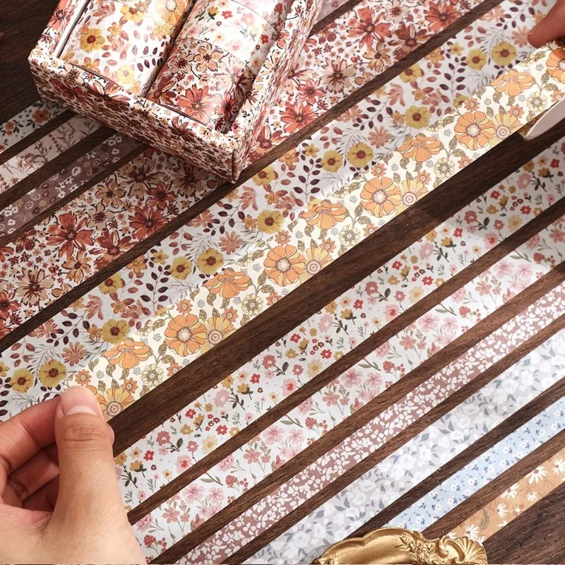 12 لفات خمر الأزهار اشي الشريط مجموعة DIY الملونة الزخرفية شريطٌ لاصق دفتر مذكرات رصاصة المجلات التفاف الإمدادات