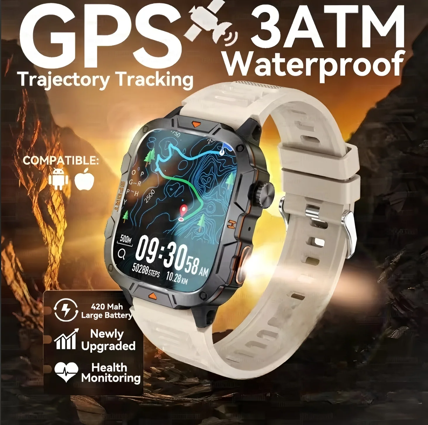 

Новые умные часы для мужчин, военные часы для спорта на открытом воздухе, GPS, фитнес-трекер, умные часы с пульсометром, водонепроницаемые