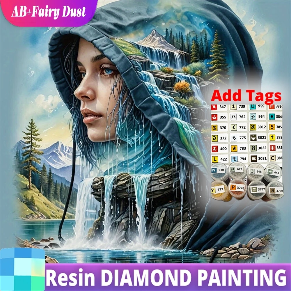 

Смола AB Фея Пыль Алмазная Мозаика Женский Портрет Новое Прибытие DIY Картина Водопад Пейзаж Абстрактная Ремесло