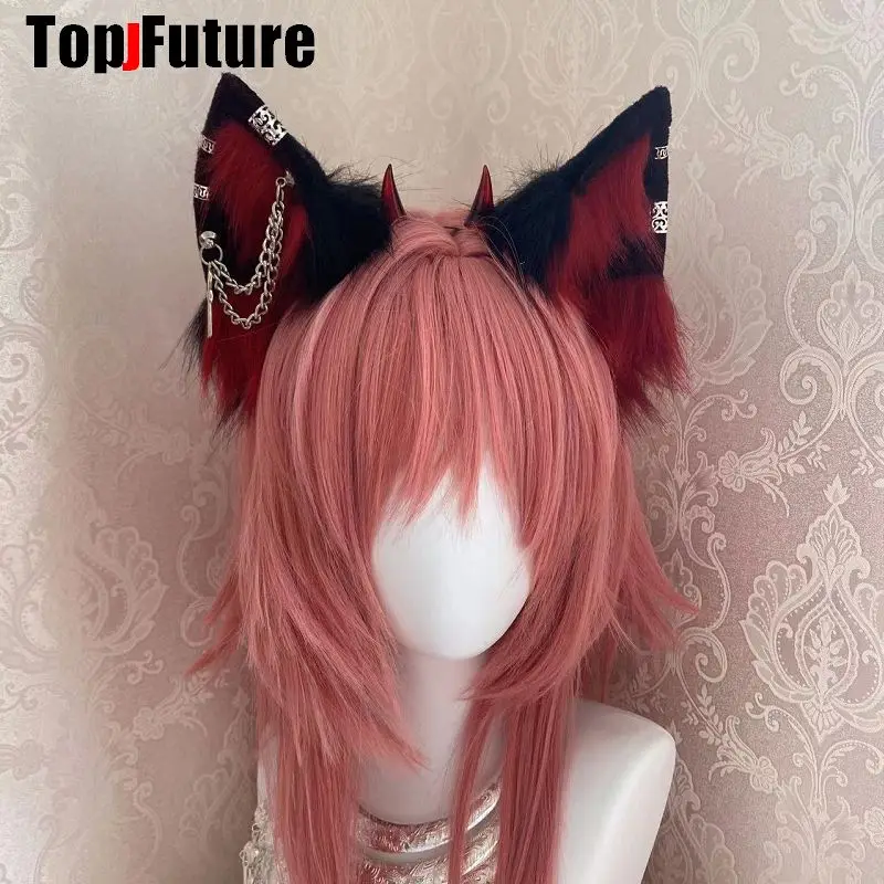 Harajuku Halloween Gothic Punk Lolita Devil's Horn Wolf Ear Demon Cosplay Handcraft Anime Party Costume Hairband headband