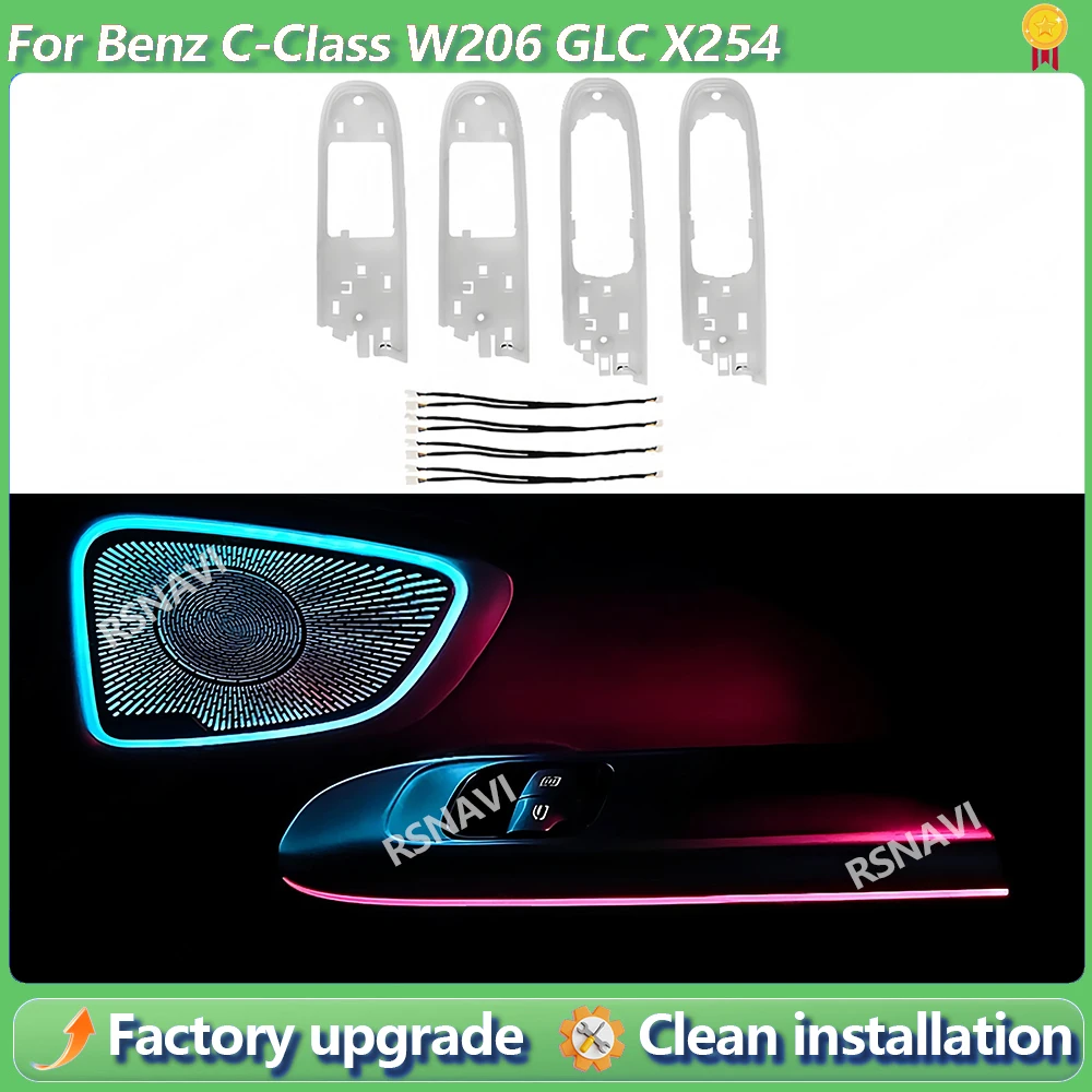 64 Color LED 4 Door Armrest Light Ambient Light For Mercedes Benz C Class W206 GLC Class X254 LED Decorative Original Car Mold