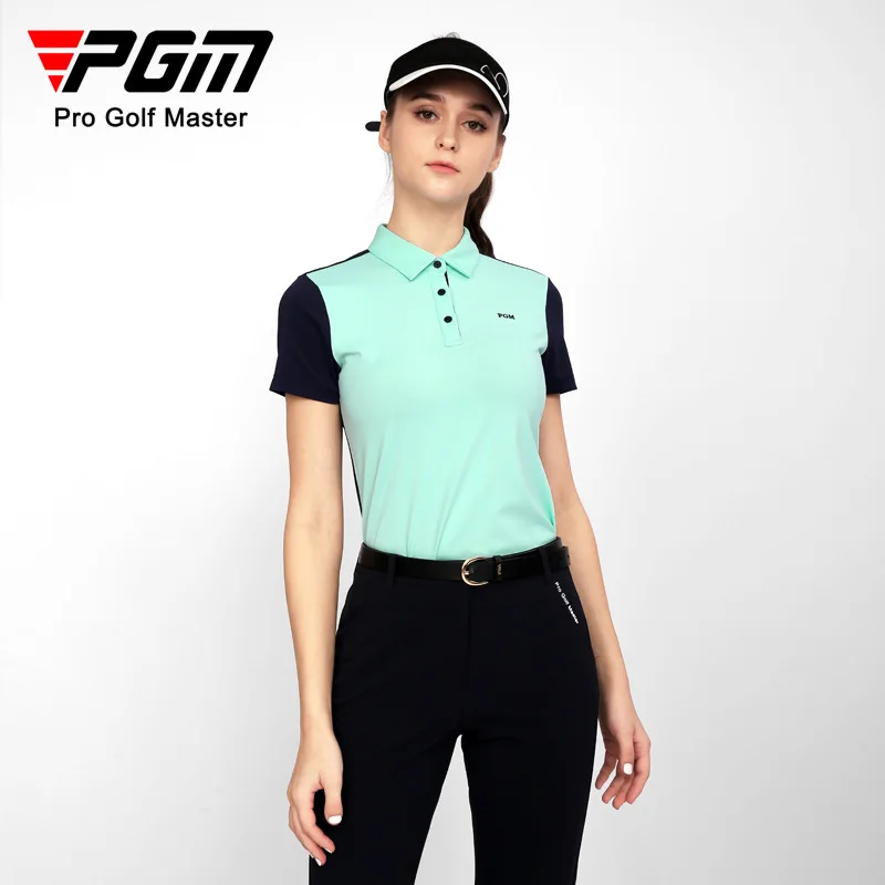 

PGM Women's Golf Short Sleeve T-shirt Golf Wear for Women comfortable Summer Sports Breathable Color-block design Shirts YF554