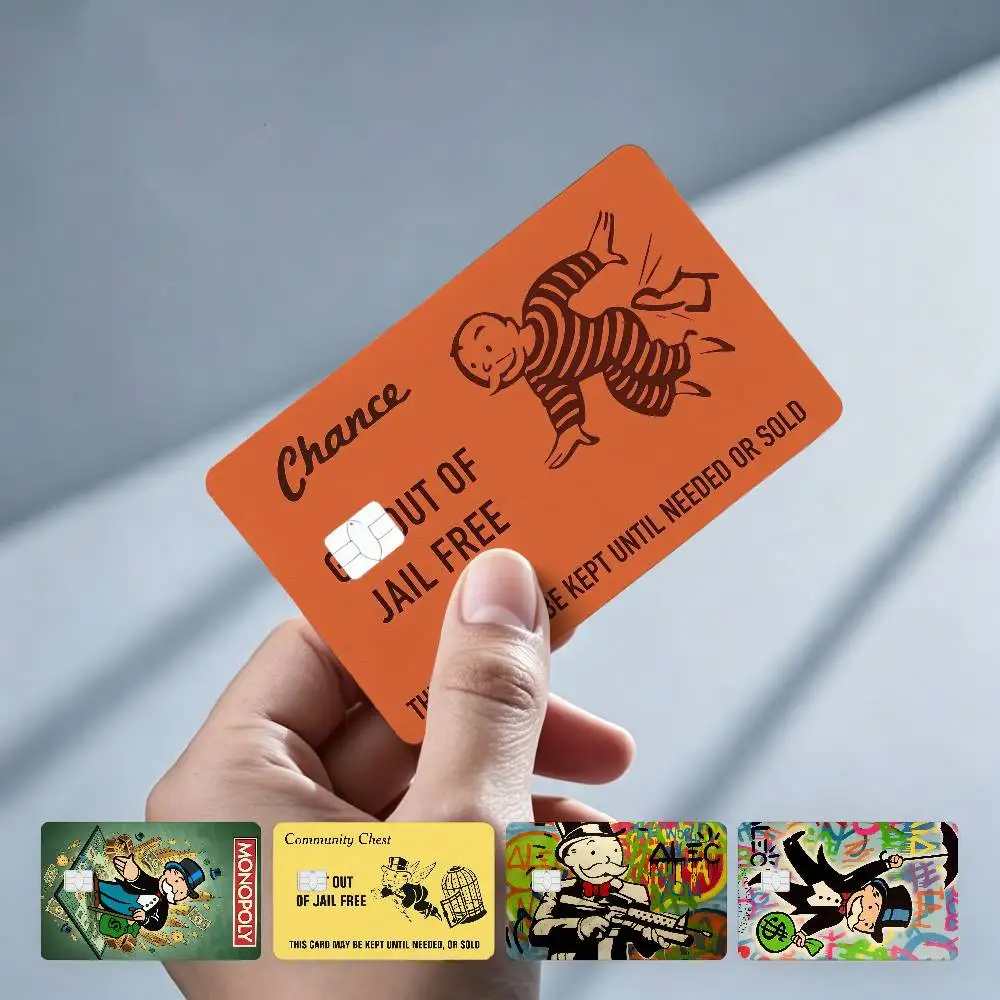 Alec M-Monopoly Game GetOutJail 4Pcs ! Autocollant pour carte bancaire (carte de débit) résistant à la décoloration, à l'usure et aux rayures