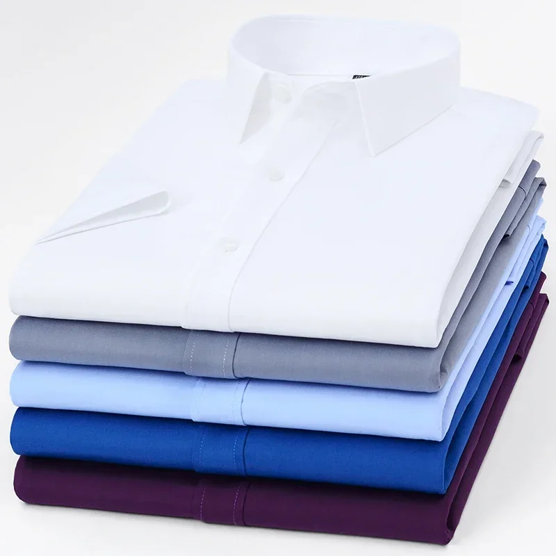 Bamboo Fiber hight quality summer short sleeve shirts for men slim fit formal shirt solid color office elegant white clothes
