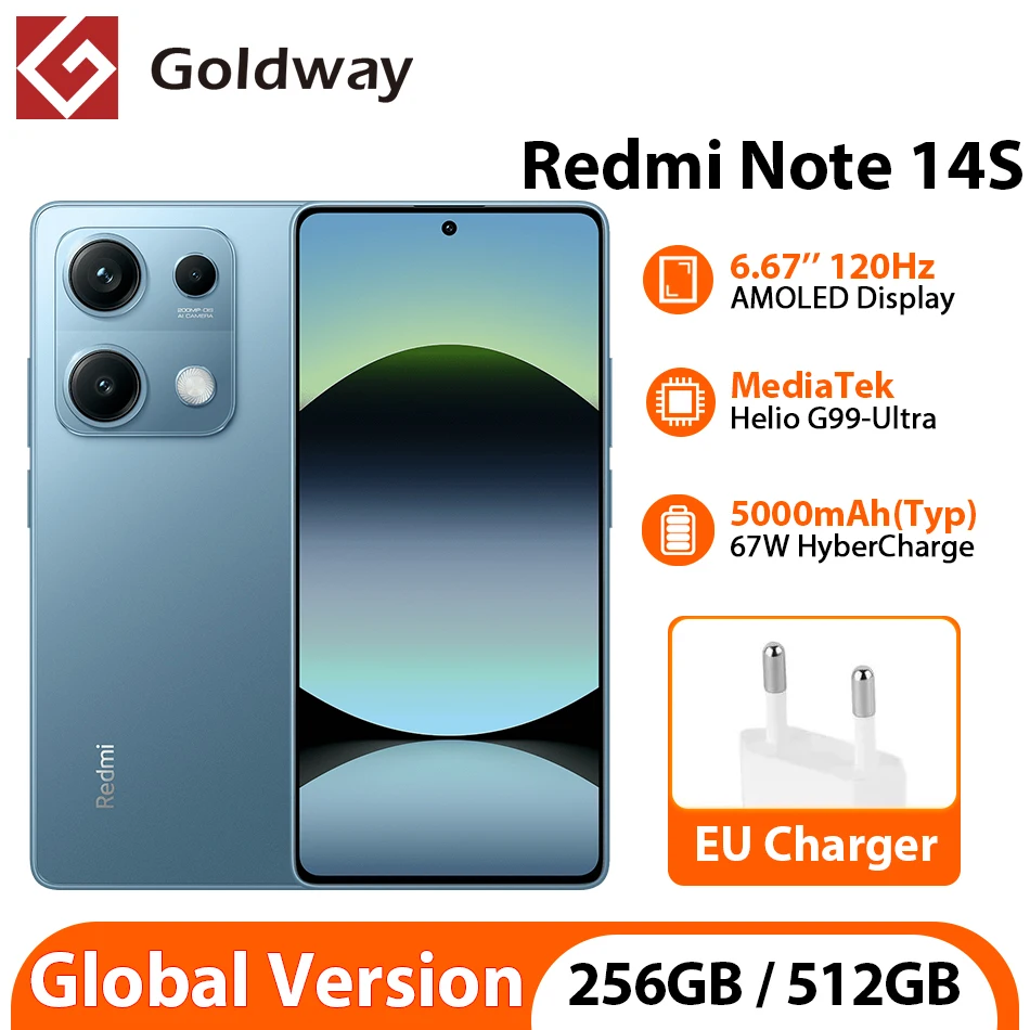 هاتف Xiaomi Redmi Note 14S الإصدار العالمي كاميرا 200 ميجابكسل هاتف محمول 67 وات HyperCharge Helio G99-Ultra 6.67 بوصة 120 هرتز عرض 5000 مللي أمبير في الساعة #1