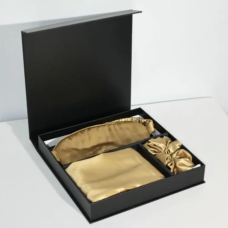 

Custom logo Ivory Pure Silk Pillowcase Scrunchie Box Hair Tie Luxury Sleep Eye Mask 100% Mulberry Silk Pillow case Set