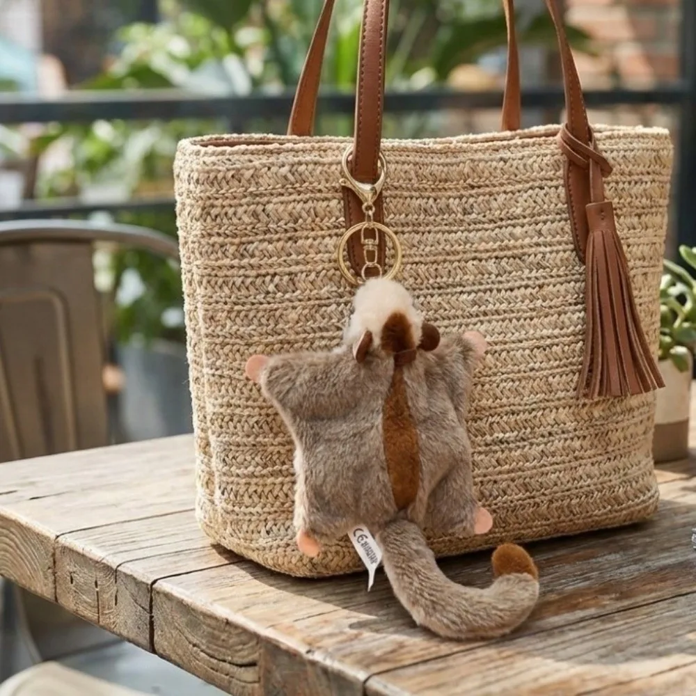 Cute Soft Fluffy Animal Keychain Magnetic Lovely Sugar Glider Keyring Polyester Hanging Flying Squirrel Pendant Desktop