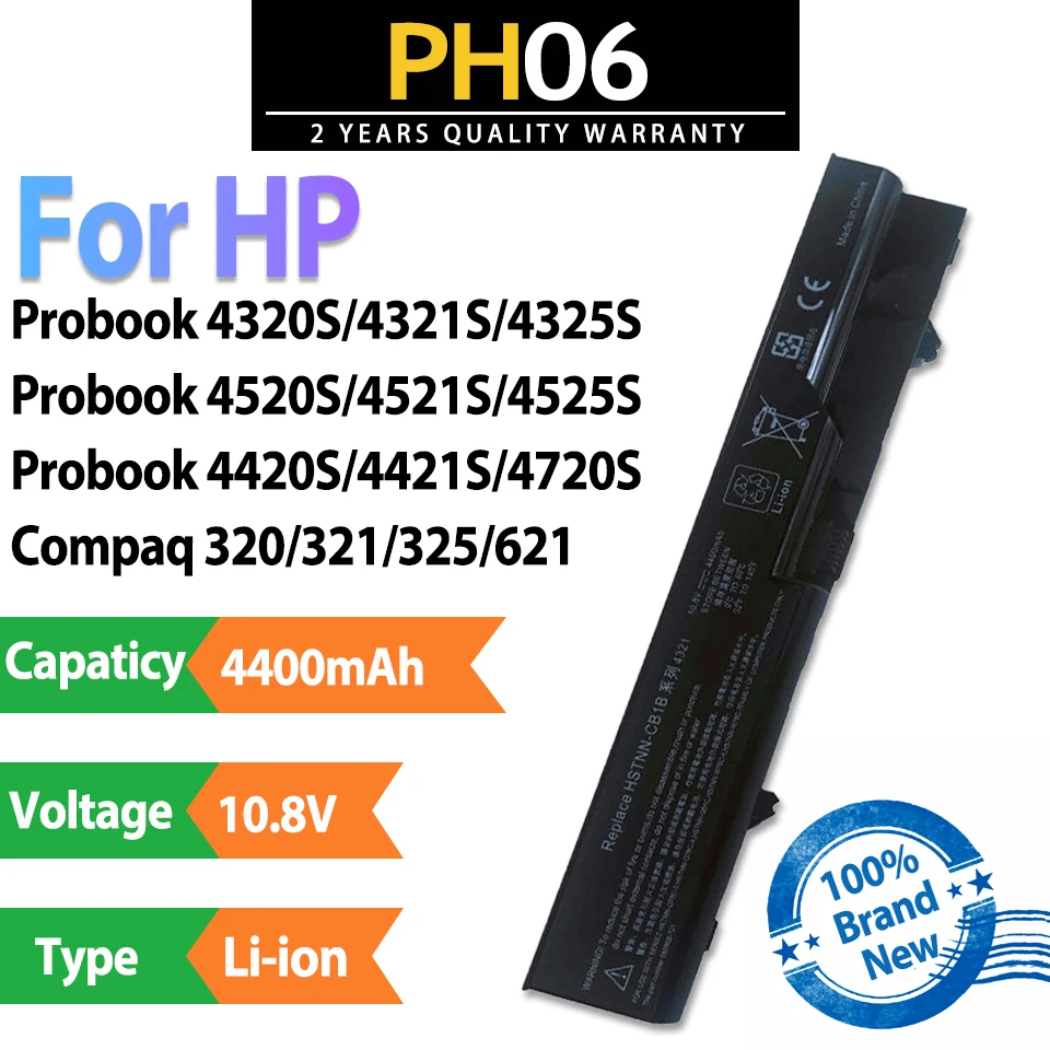 PH06 4321 High Quality Cells 4400mAh 10.8V Laptop Battery For HP Probook 4320S 4321S 4520S 4521S 4425S 4326S Compaq 320 321 421