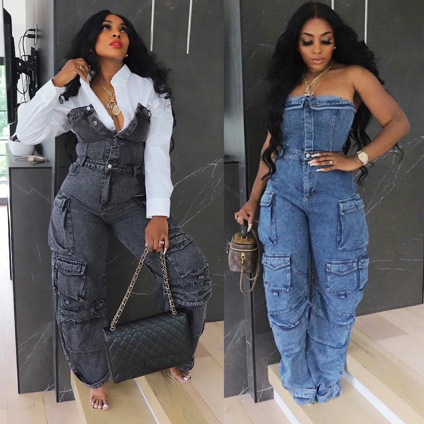 

Sexy Denim Jean Jumpsuit 2023 Women Winter Clothes Y2K Streetwear One Piece Jean Denim Jean Pocket Baggy Pant Jumpsuit Bodysuit