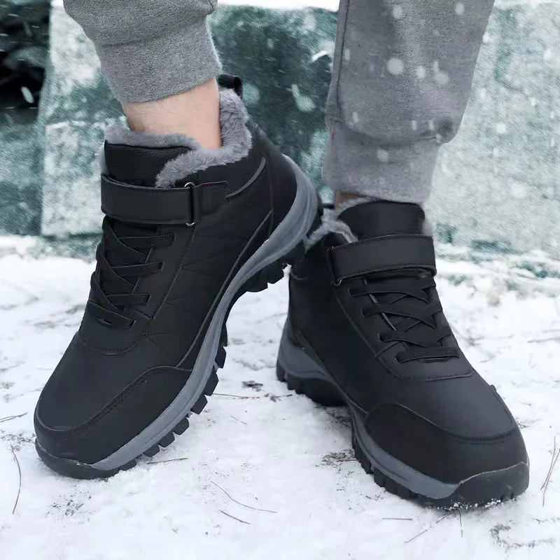 Warm Mens Boots Casual Snow Boots Winter Waterproof Slip on Boots Outdoor Non-slip Men Hiking Boot Plush Platfrom Man Ankle Boot