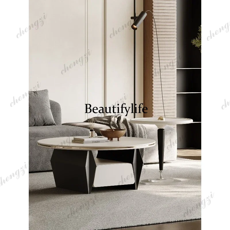 Italian-style light luxury coffee table, living room home design, floating round storage coffee table d178