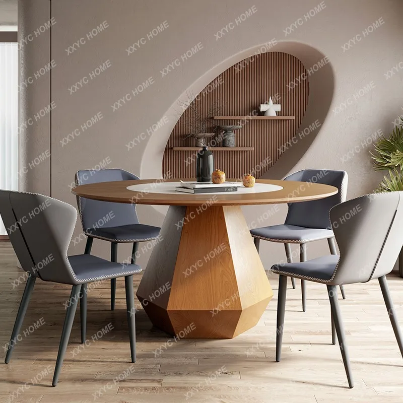 

L solid wood round dining table and chair combination household dining table for 6 people creative dining table bu